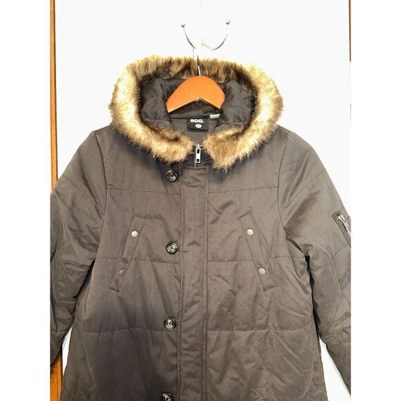 Urban Outfitters BDG Black Winter Utility Coat With Faux Fur Trimmed Hood Size M - Picture 2 of 13